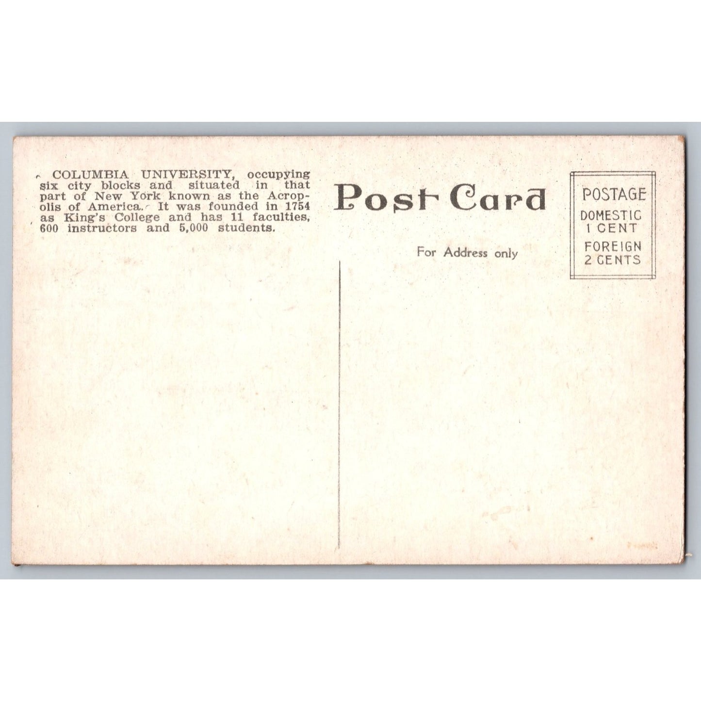 New York City NY Columbia University Early 1900s Divided Back Postcard Unused