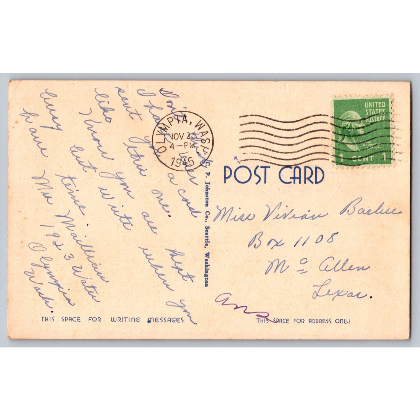 Fort Lewis WA Washington Main Entrance Gate 1945 White Border Postcard Used