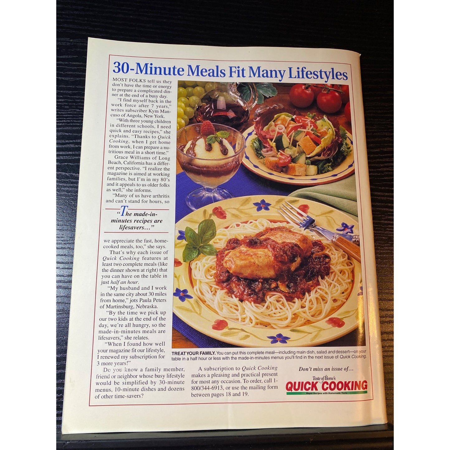 Taste Of Homes Quick Cooking Magazine Nov/December 1999 Festive Holiday Recipes