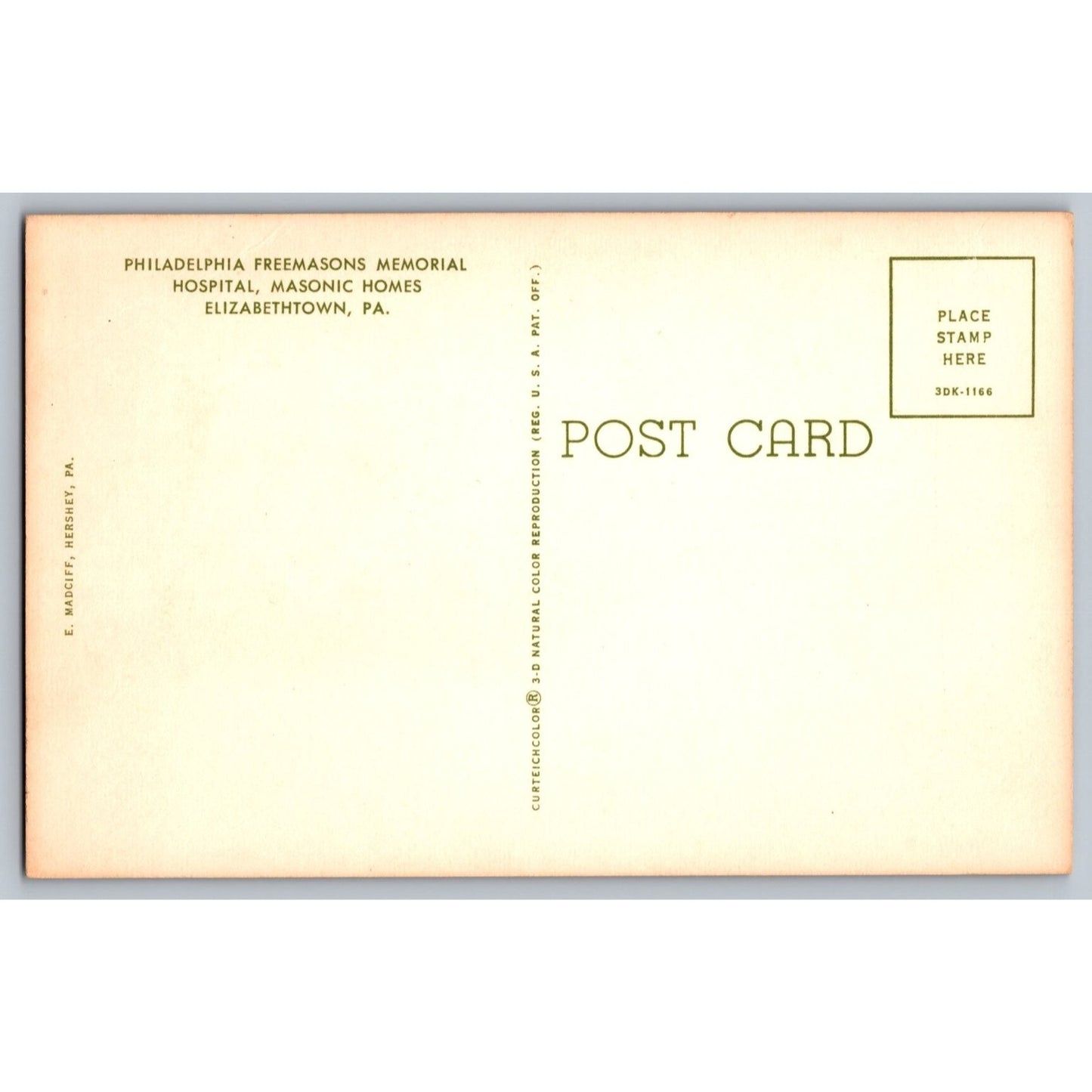 Elizabethtown PA Pennsylvania Philadelphia Freemasons Hospital Masonic Postcard