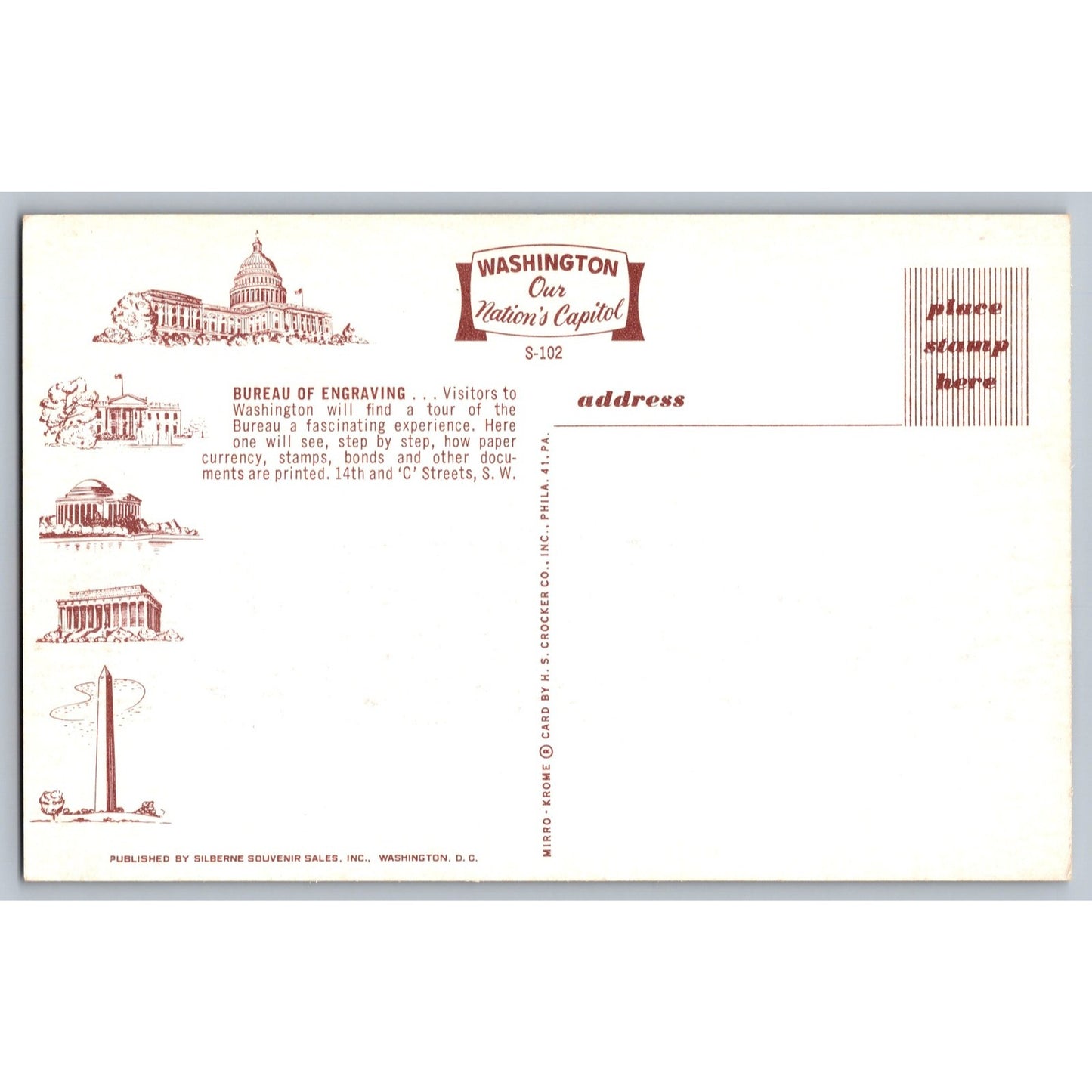Washington DC Bureau of Engraving Chrome Postcard Unused Silberne