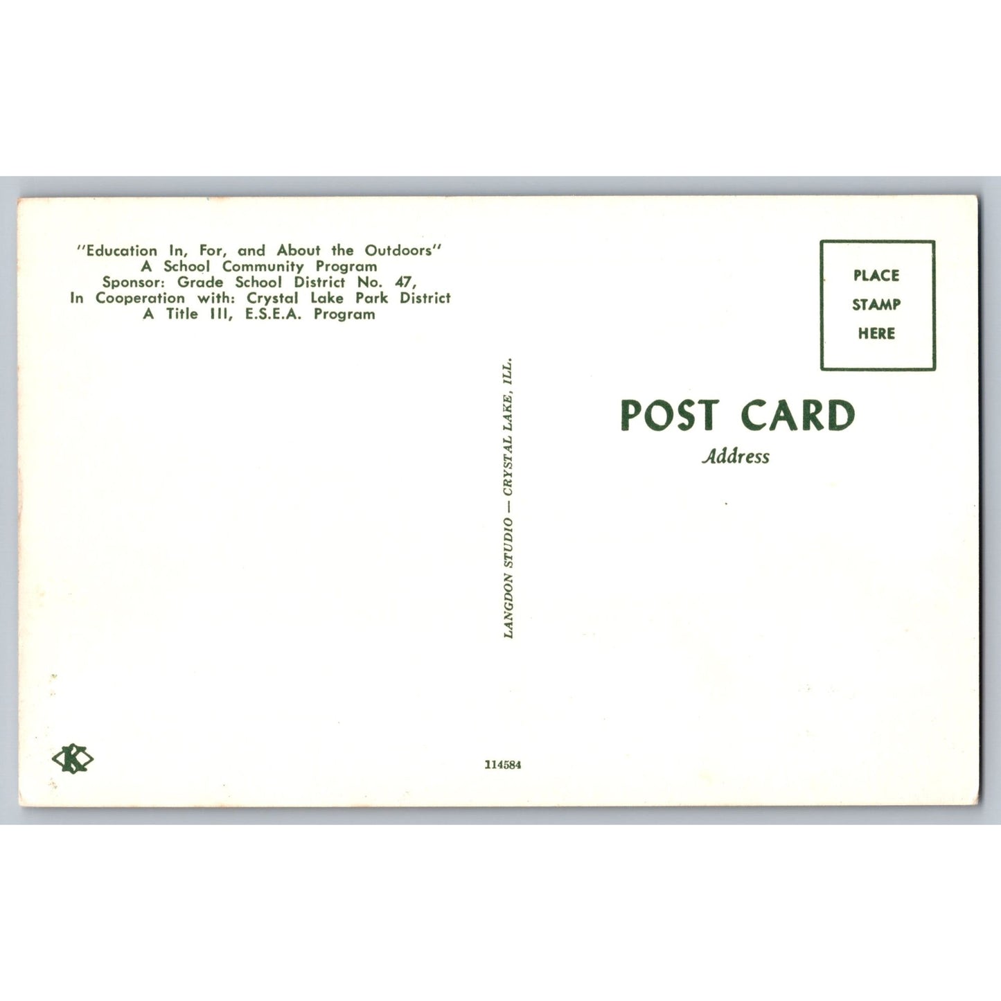 Crystal Lake Park IL Illinois School Program 1960s Chrome Postcard Landon Studio