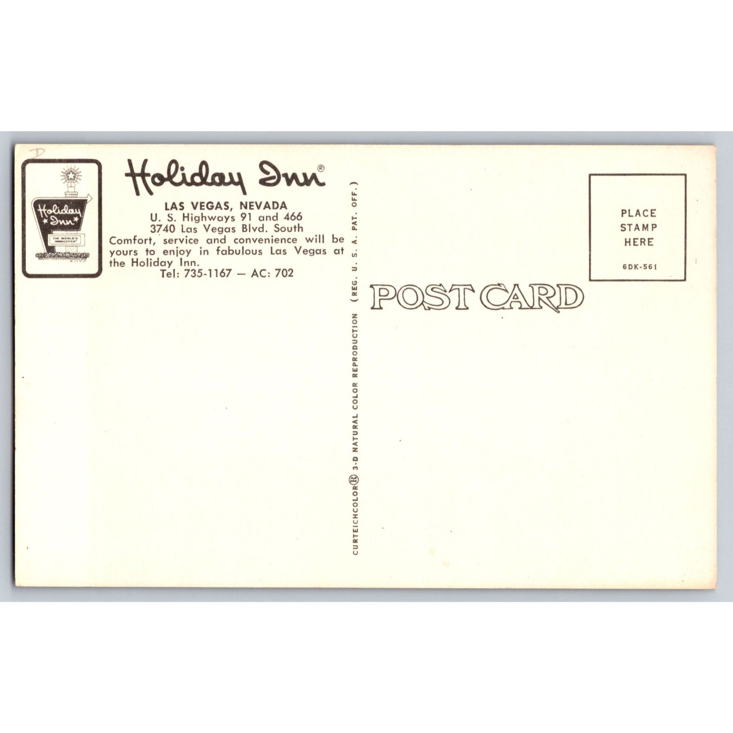 Las Vegas NV Nevada Holiday Inn Chrome Postcard Unused Curt Teich
