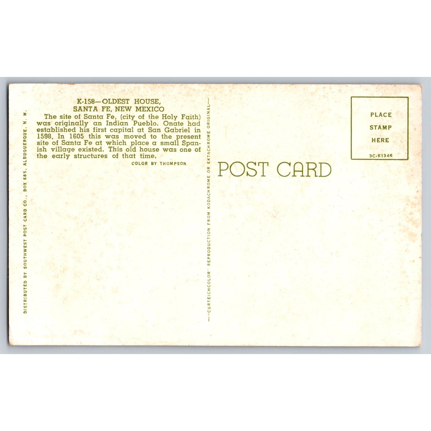 Santa Fe NM New Mexico Oldest House Chrome Postcard Unused