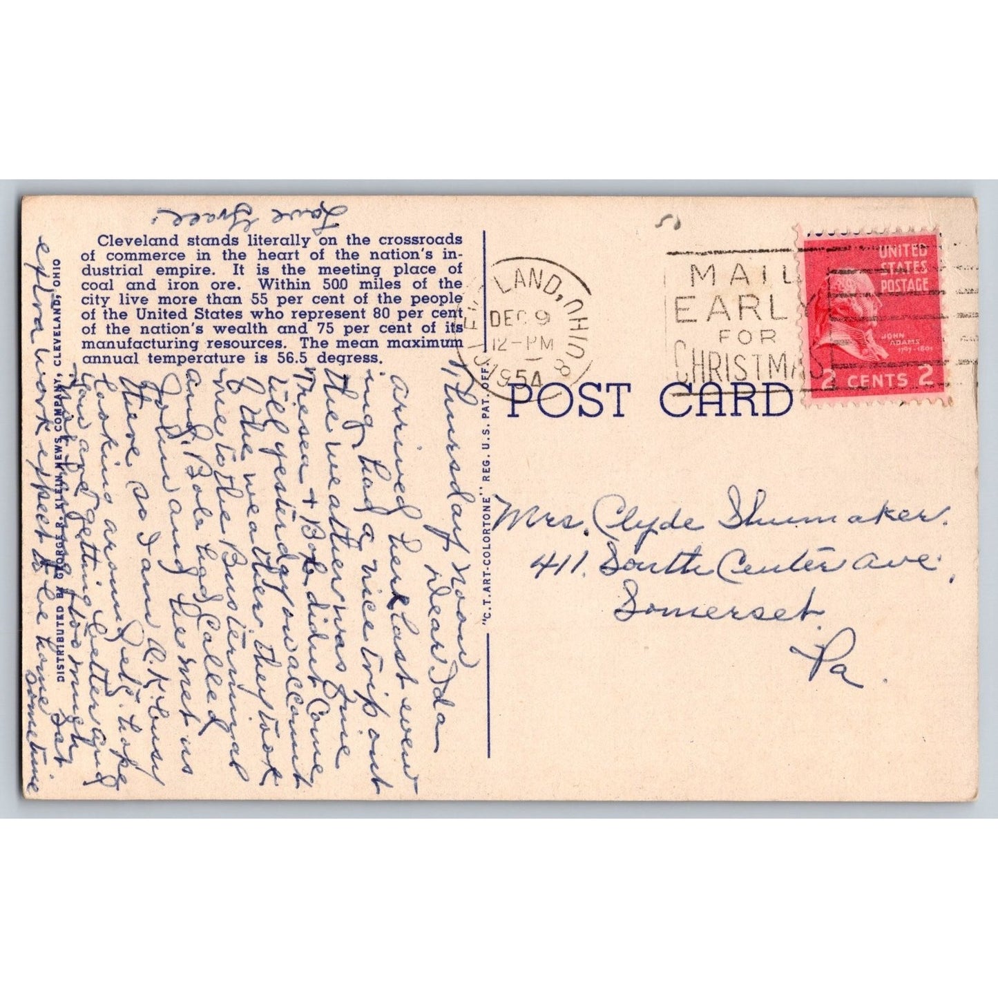 Cleveland OH Ohio Greetings from Cleveland 1954 Linen Postcard Curt Teich