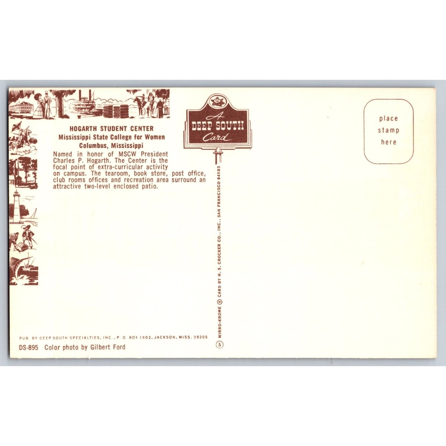 Columbus MS Mississippi State College for Women Hogarth Student Center Postcard