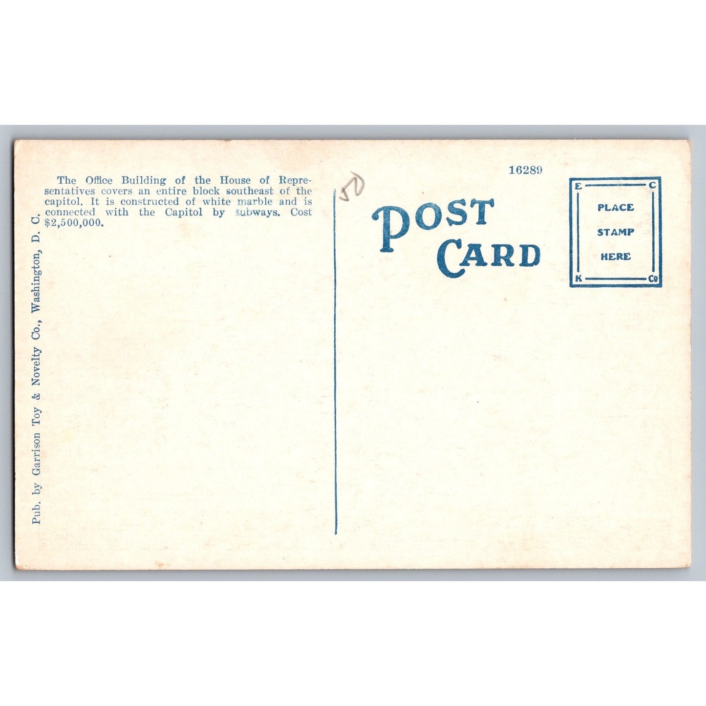 Washington DC US House of Representatives Office Building 1920s Postcard