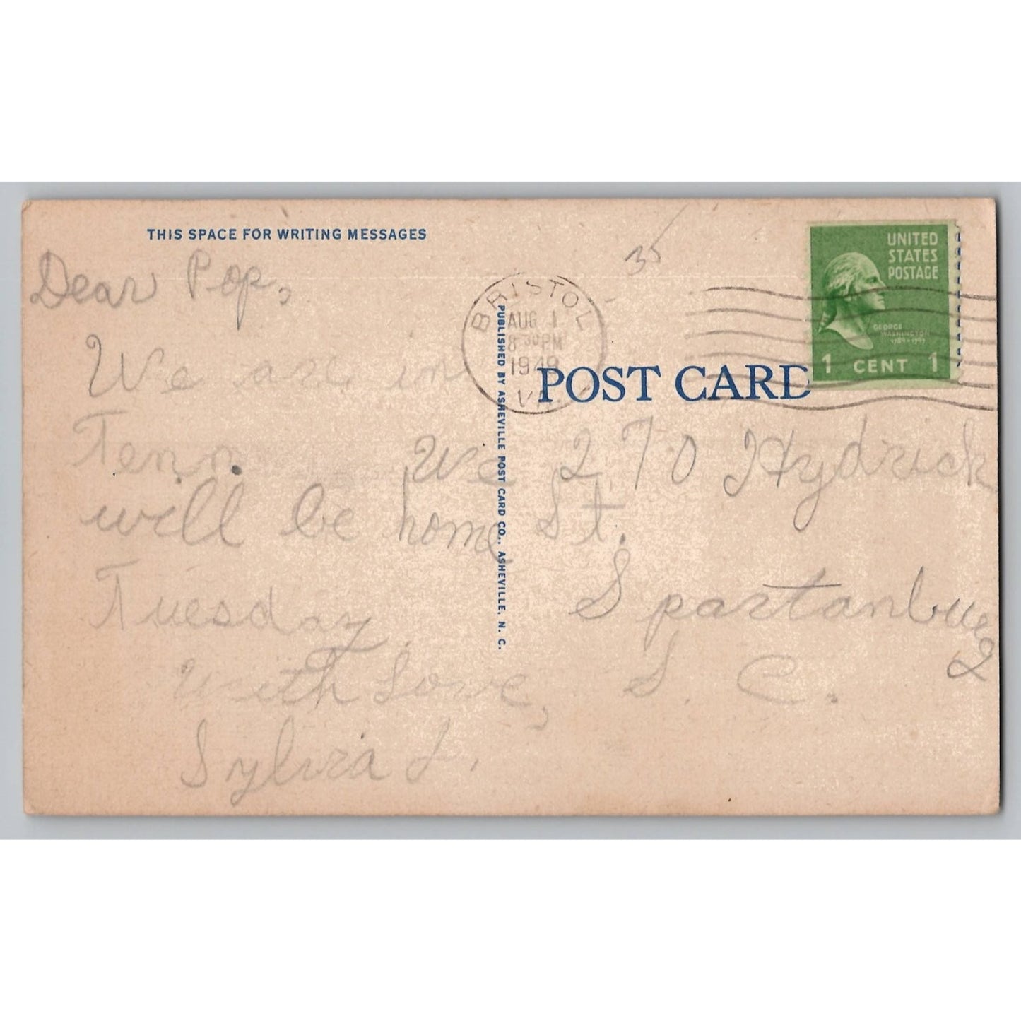 Bristol VA Virginia United States Post Office White Border Postcard Used