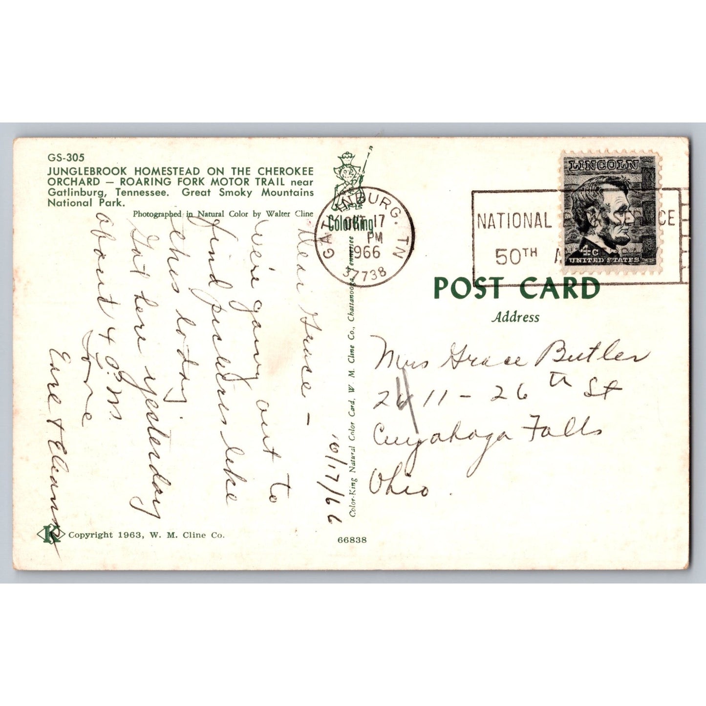 Great Smokey Mountains TN Tennessee National Park Junglebrook Homestead Postcard