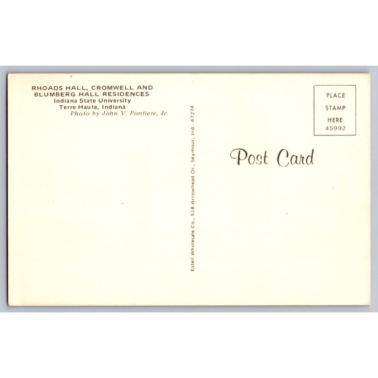 Terre Haute IN Indiana State University Rhoads Hall Cromwell Blumberg Postcard