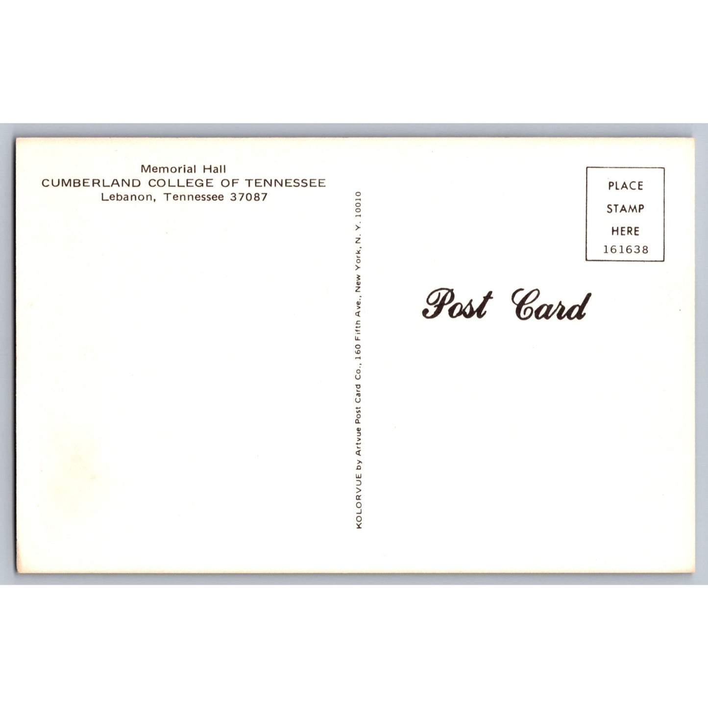 Lebanon TN Tennessee Cumberland College Memorial Hall Chrome Postcard Kolorvue