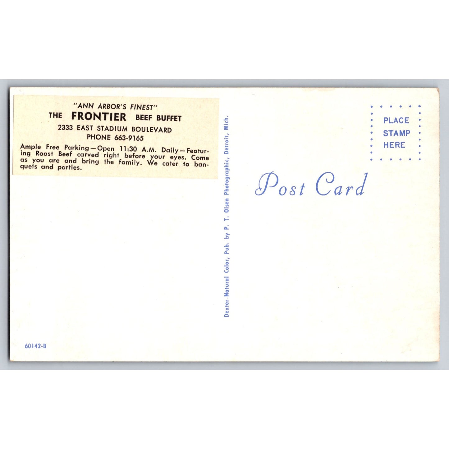 Ann Arbor MI Michigan Frontier Beef Buffet Restaurant Chrome Postcard