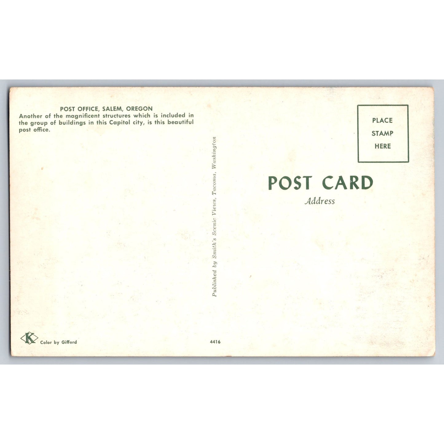 Salem OR Oregon Post Office Chrome Postcard Unused