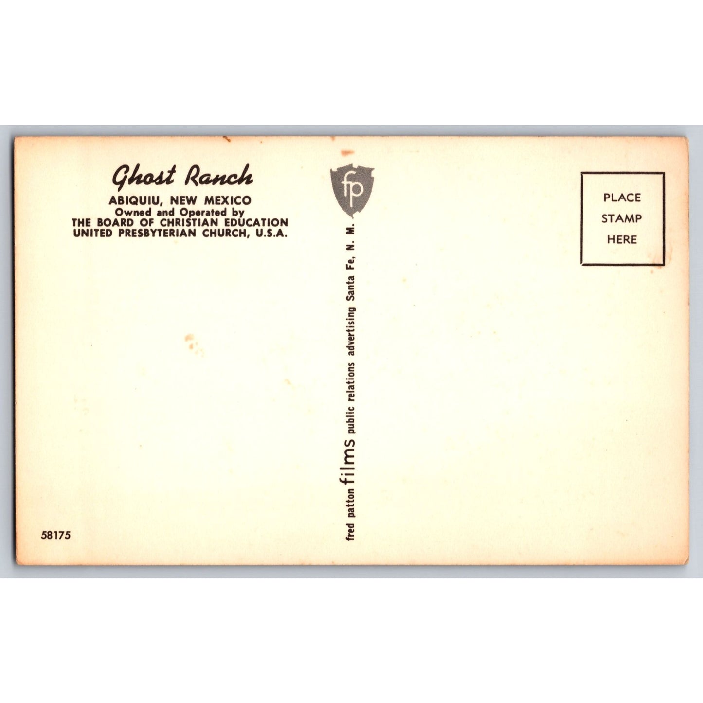 Abiquiu NM New Mexico Ghost Ranch Postcard Fred Patton Films Public Relations