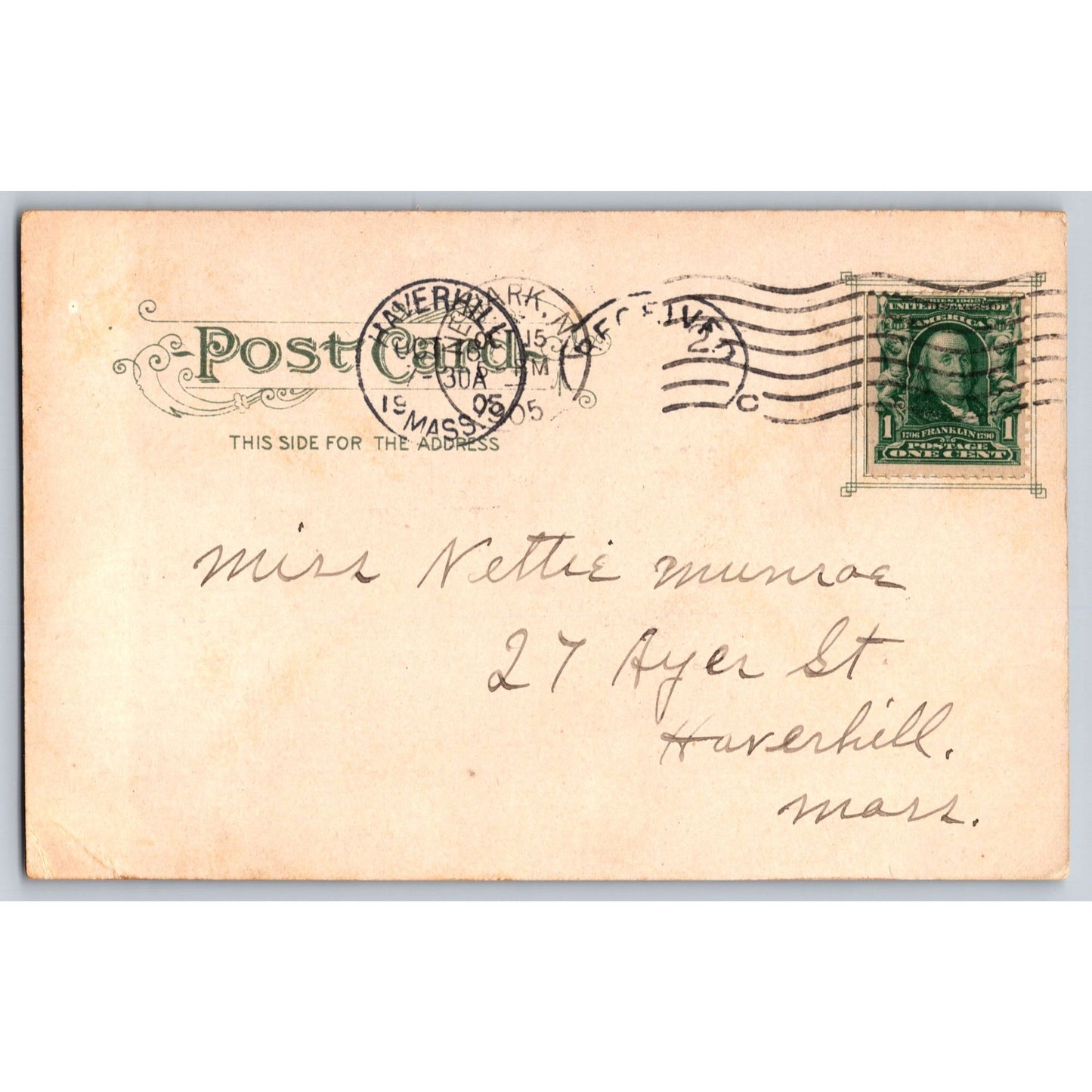 Newark NJ New Jersey Post Office 1905 Undivided Back Postcard Used