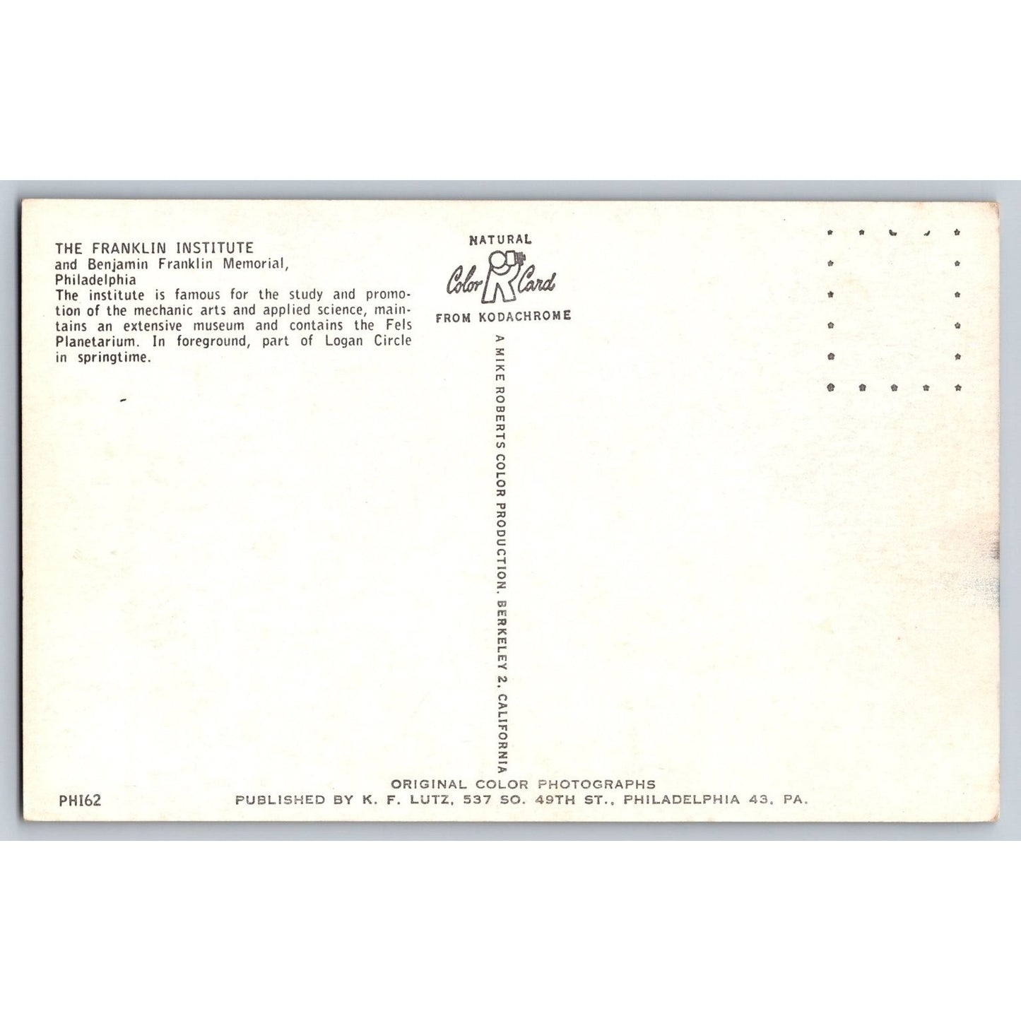 Philadelphia PA Pennsylvania Franklin Institute Logan Circle Spring Postcard
