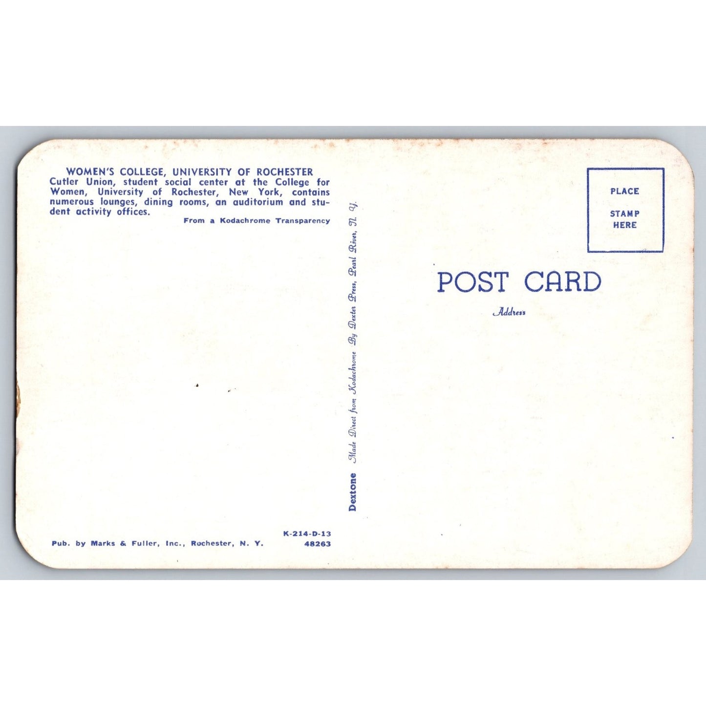 Rochester NY New York Women's College University of Rochester Chrome Postcard