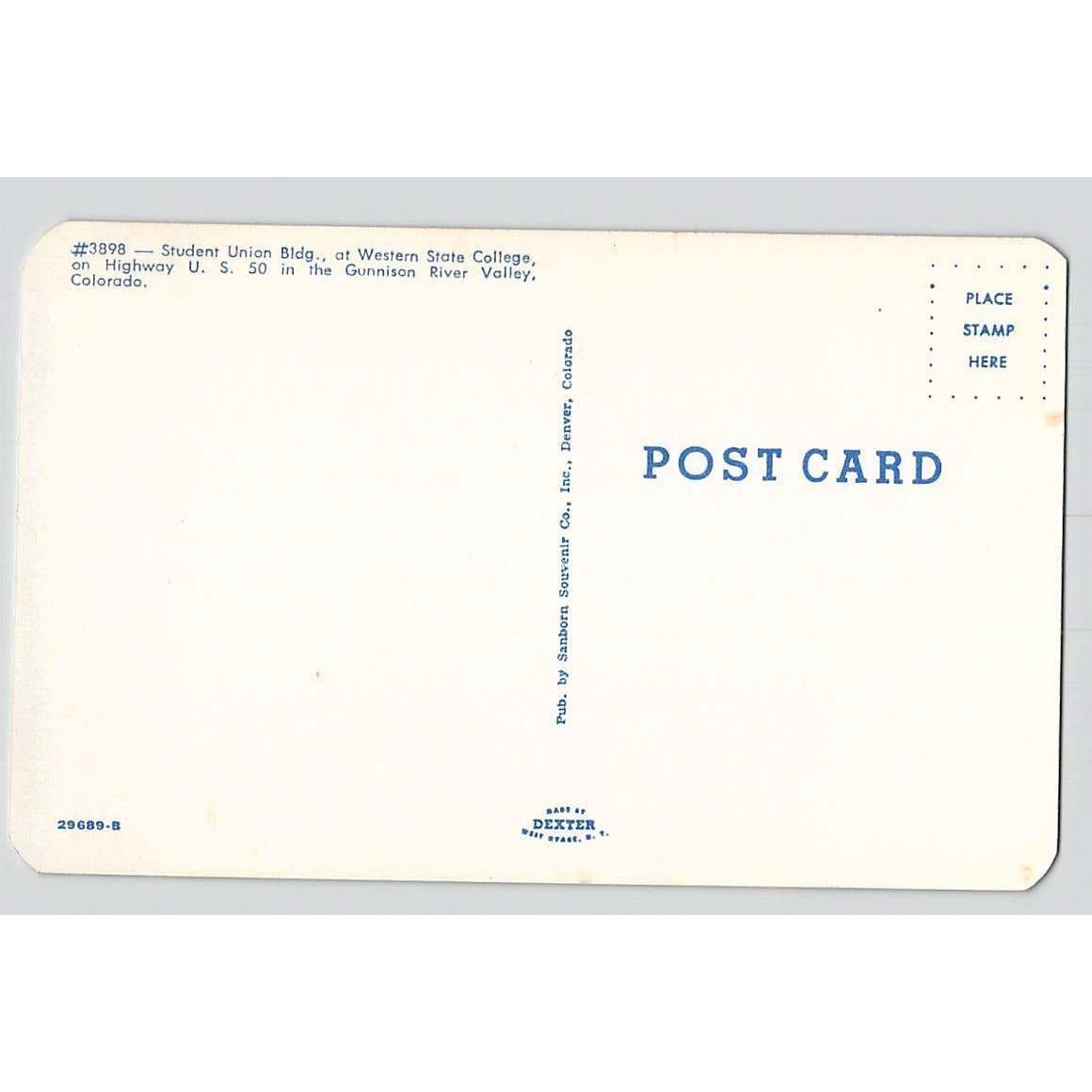 Gunnison River Valley CO Colorado Western State College Student Union Postcard