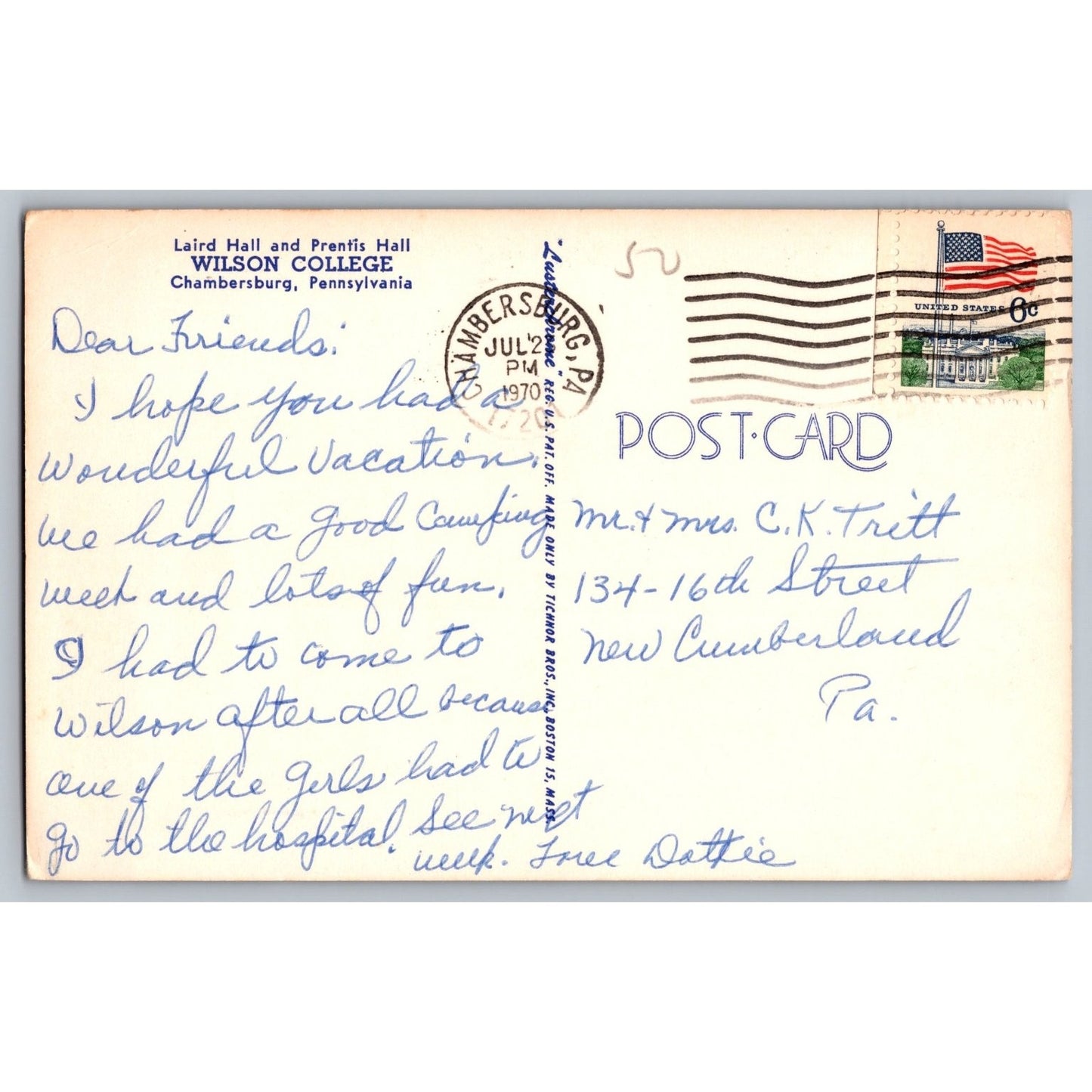 Chambersburg PA Pennsylvania Wilson College Laird & Prentis Halls Postcard 1970