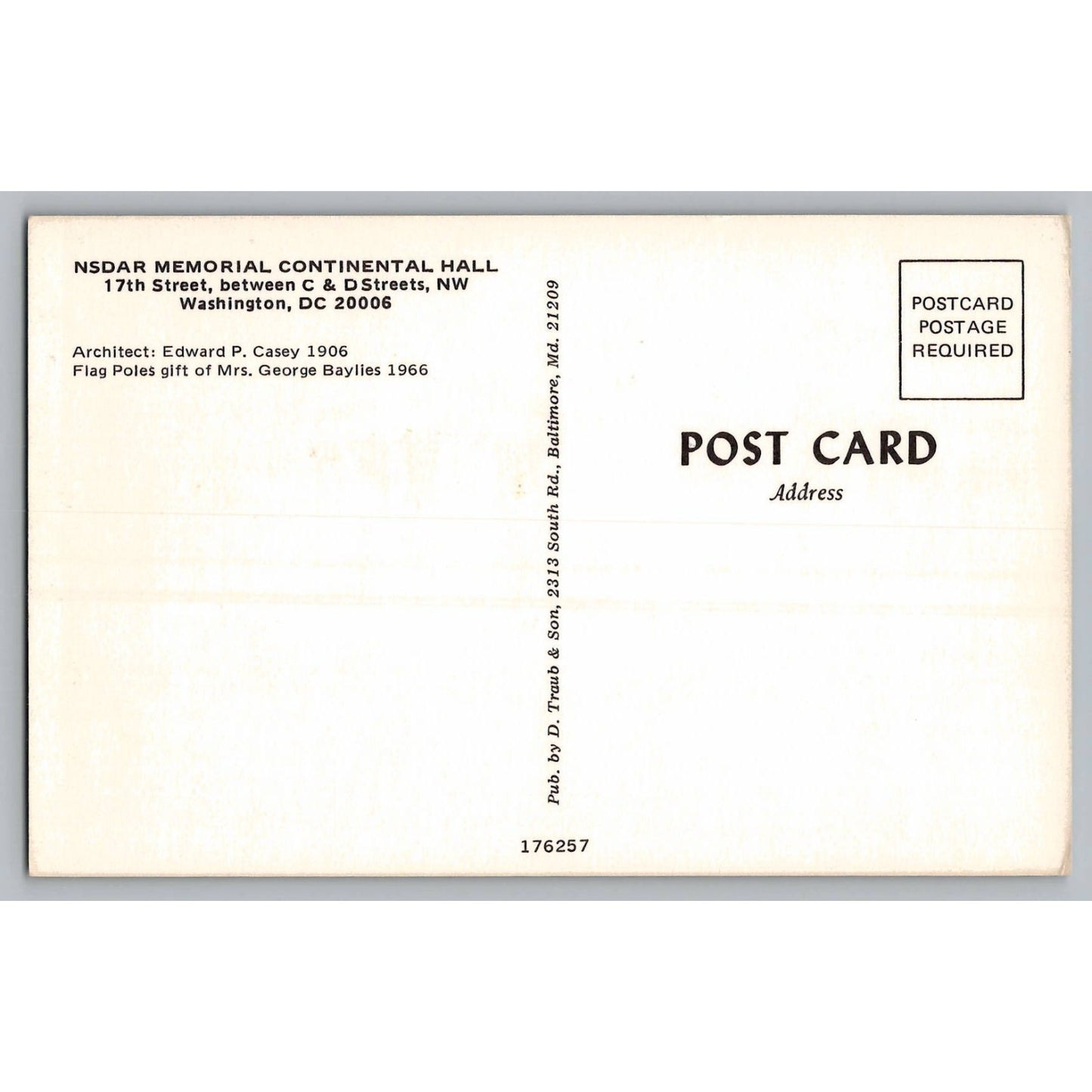Washington DC NSDAR Memorial Continental Hall Postcard Chrome Unused
