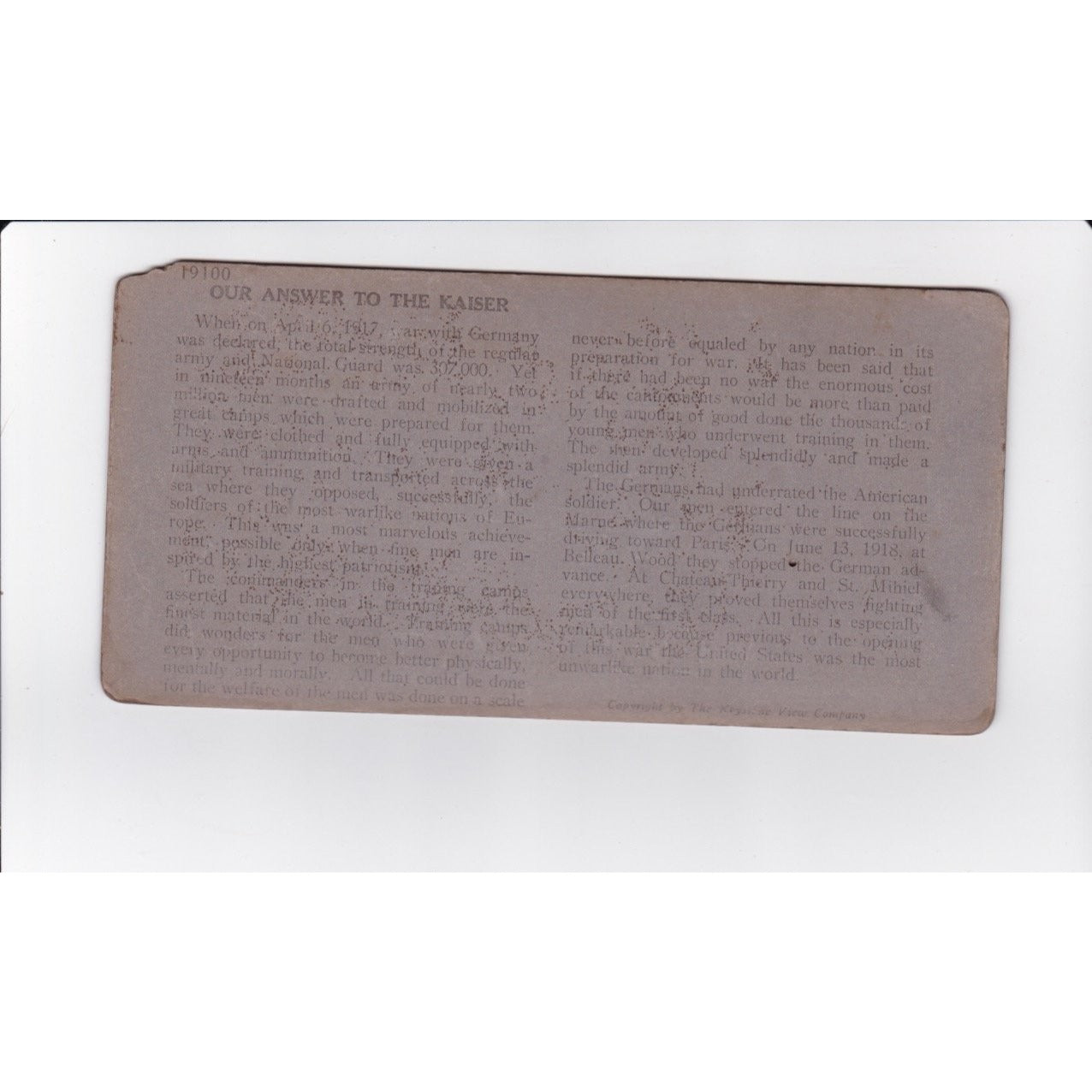 Our Answer to Kaiser America's Military Stereoview Keystone View Co WWI Army