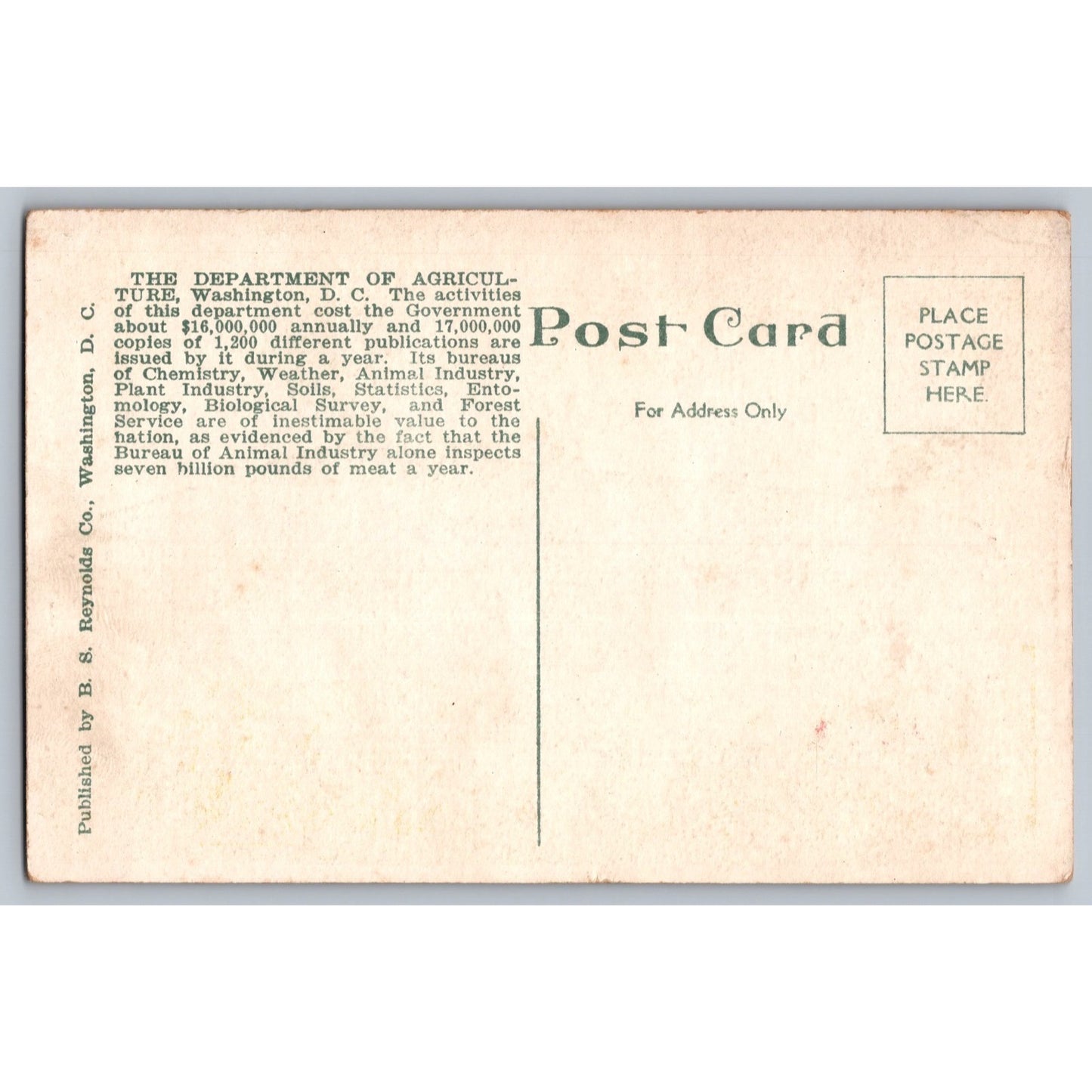 Washington DC District of Columbia Dept of Agriculture White Border Postcard