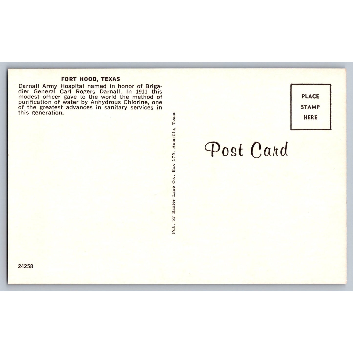Fort Hood TX Texas Darnall Army Hospital Chrome Postcard Unused