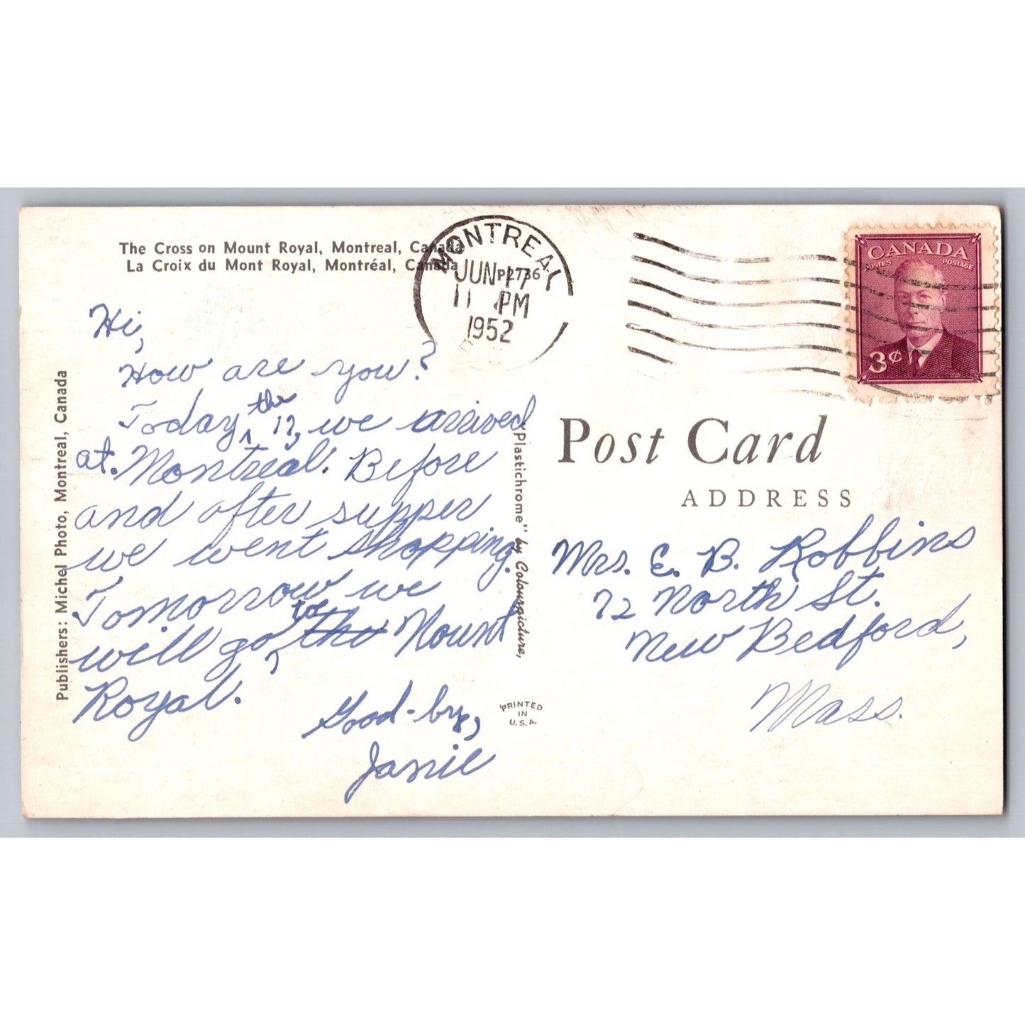 Montreal Canada The Cross On Mount Royal 1952 Postcard Used Michel Photo
