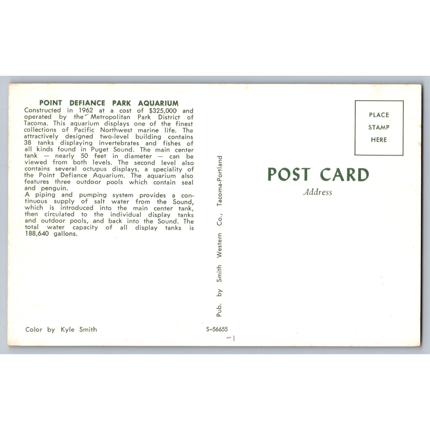 Tacoma WA Washington Point Defiance Park Aquarium 1962 Chrome Postcard Unused