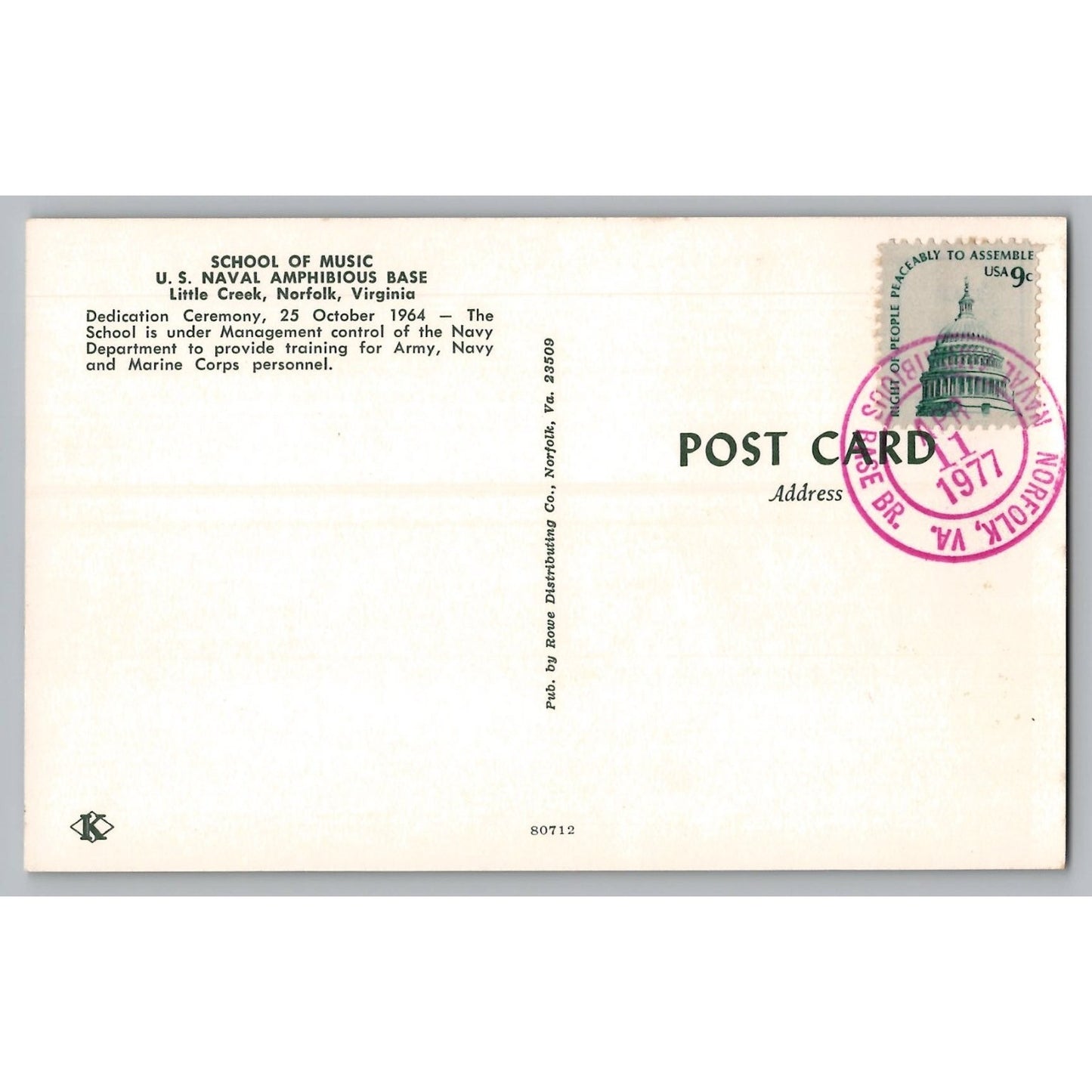Norfolk VA US Naval Amphibious Base Virginia Dedication Ceremony 1964 Postcard