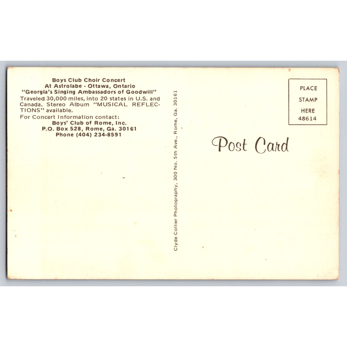 Astrolabe Ottawa Ontario Boys Club Choir Concert Chrome Postcard
