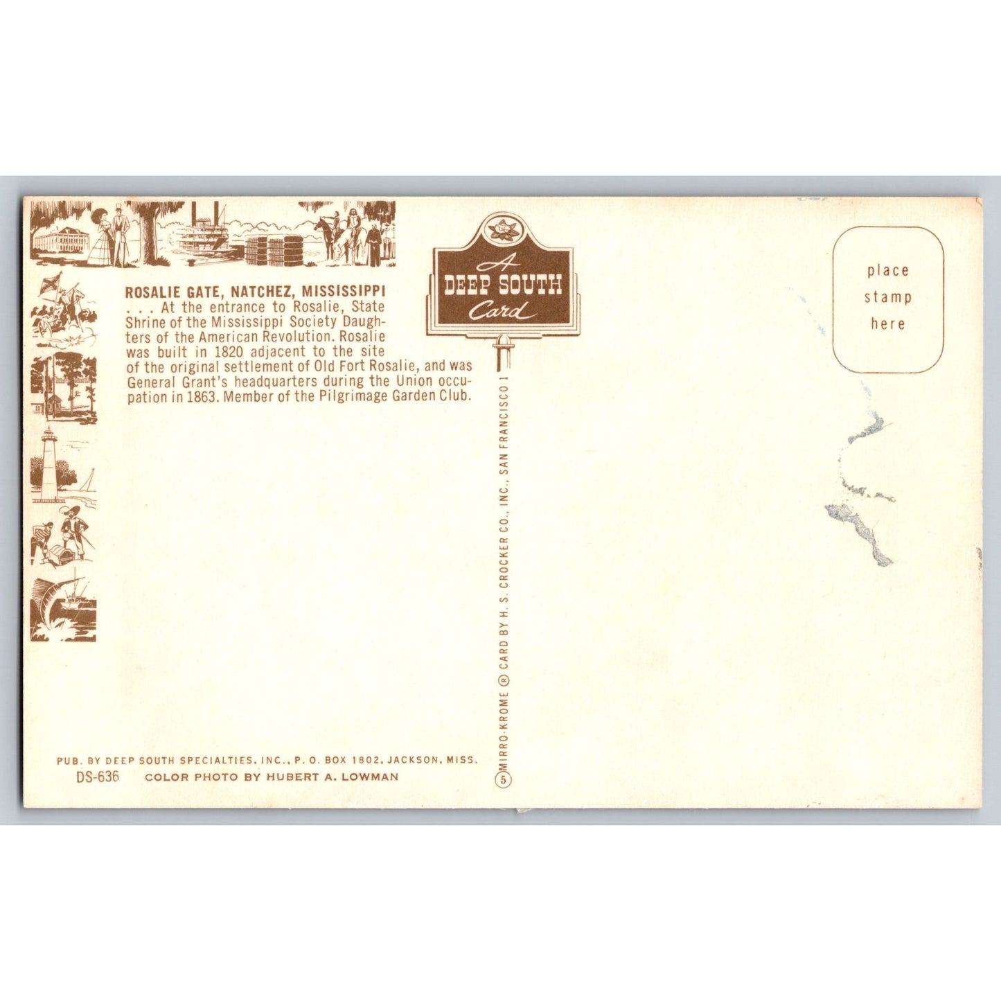 Postcard MS Mississippi Natchez Rosalie Gate Chrome Unused