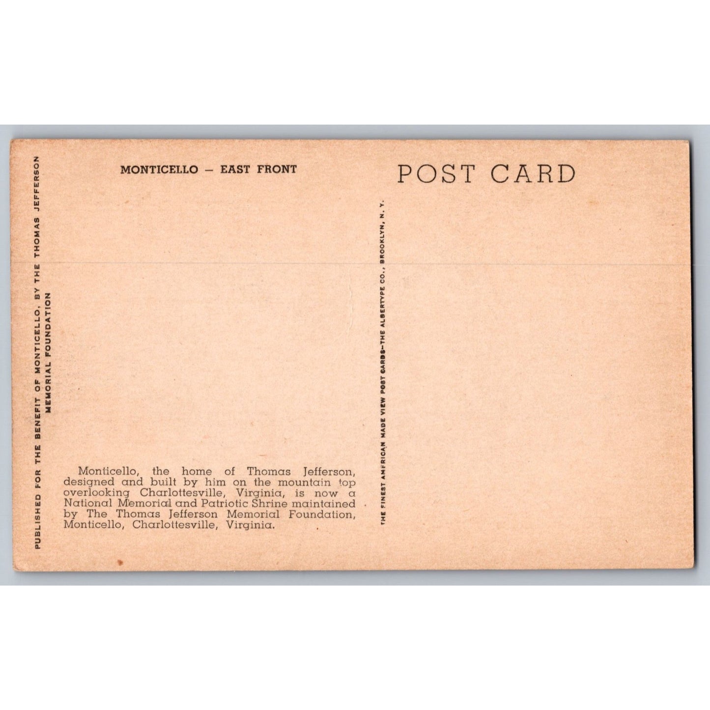 Charlottesville VA Virginia Monticello East Front Thomas Jefferson Postcard