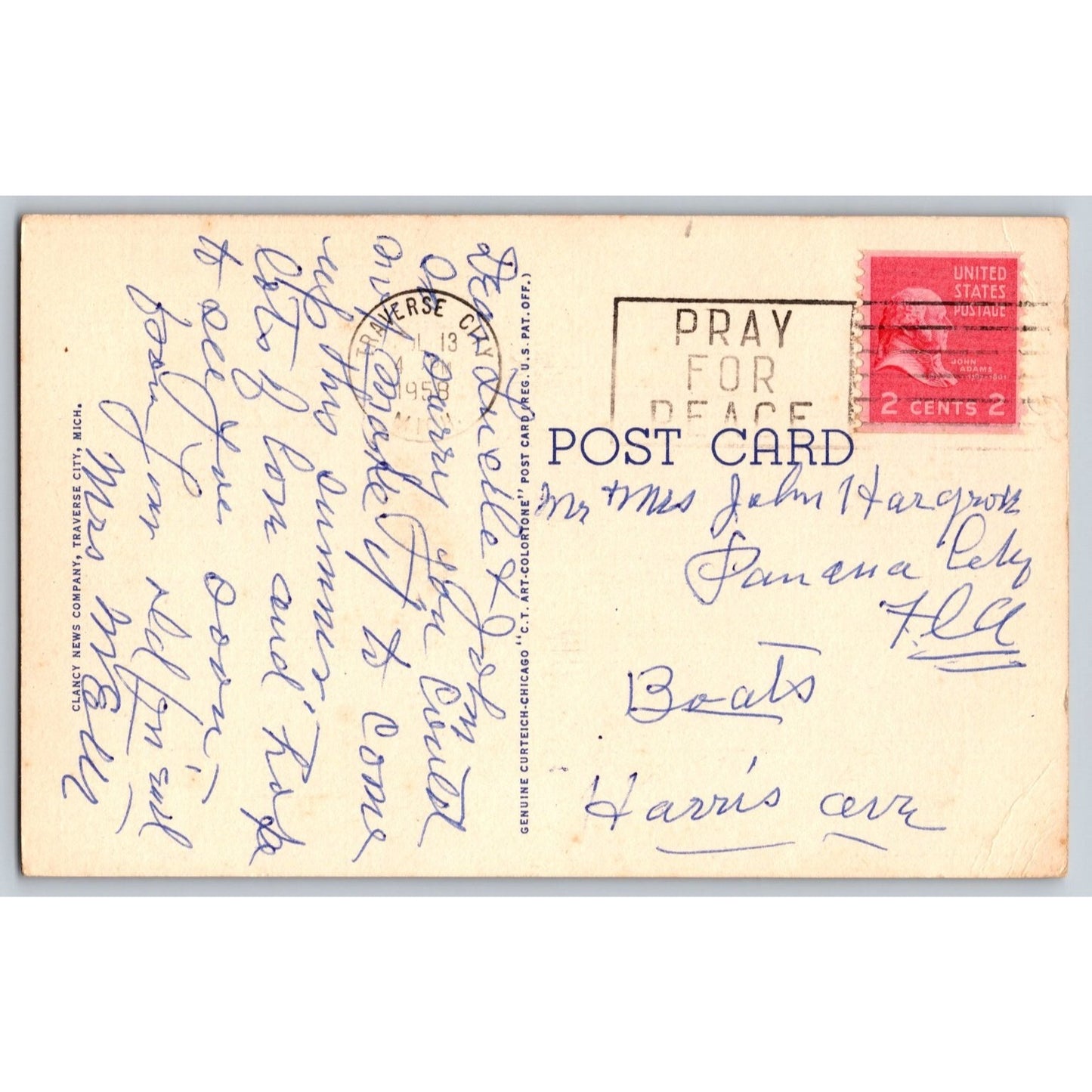 Traverse City MI Michigan Park Place Hotel White Border Postcard Used