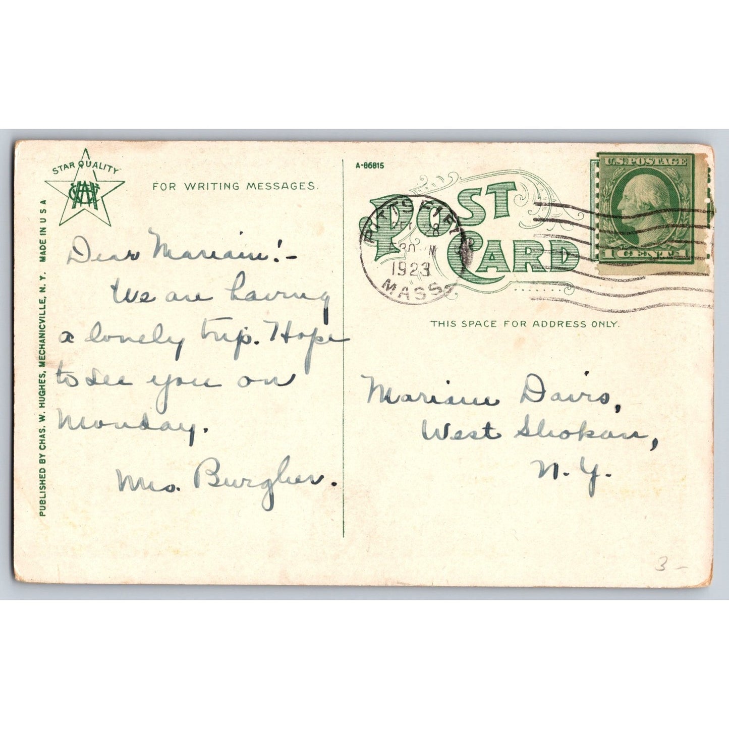Mohawk Trail MA Massachusetts Cold River Eastern Slope 1923 Postcard Used