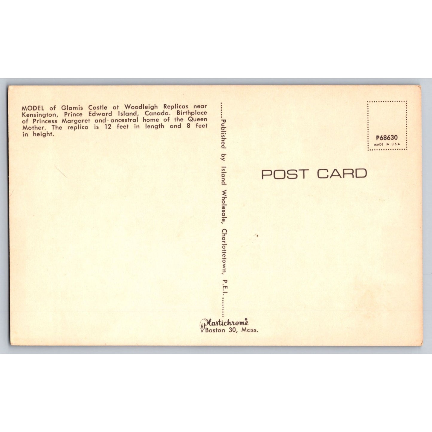 Kensington Prince Edward Island BC Glamis Castle Stone Replica Model Postcard