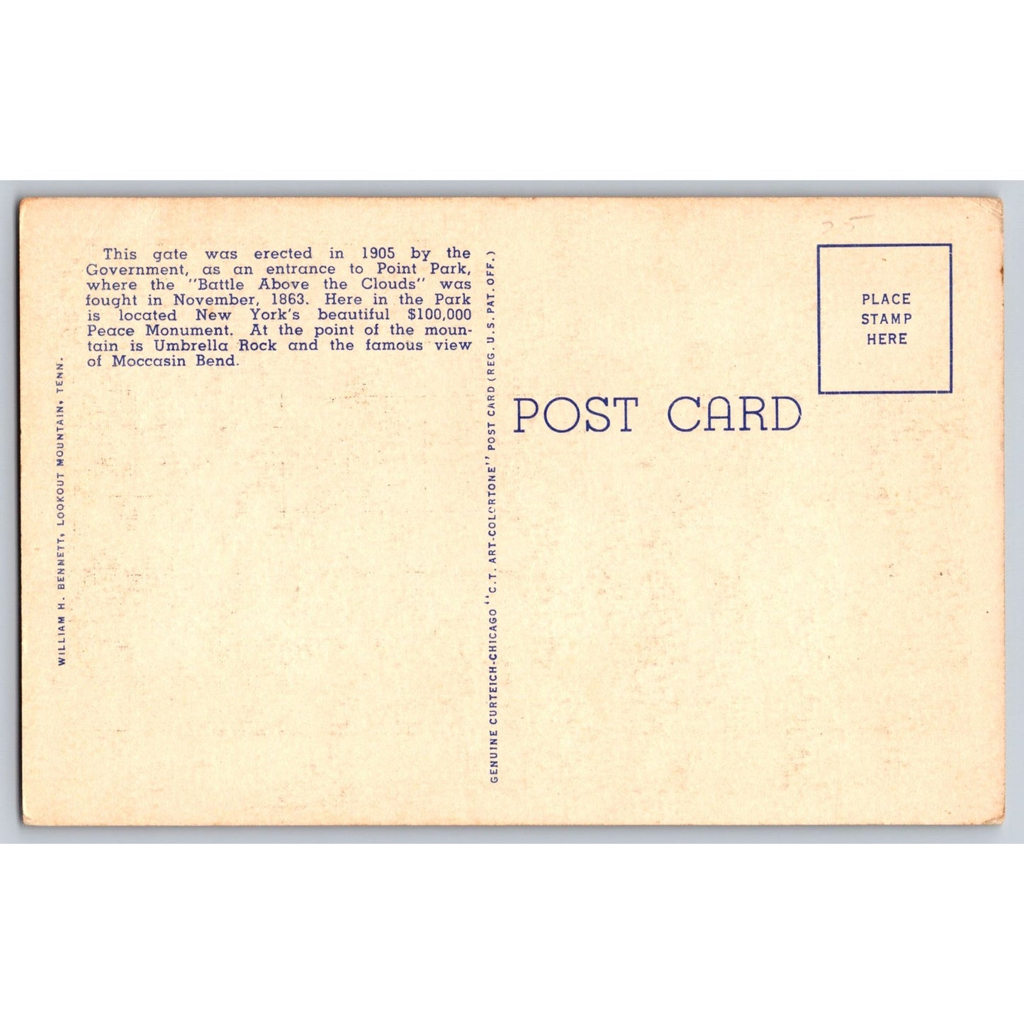 Chattanooga TN Tennessee Point Park Lookout Mountain Entrance Gate 1905 Postcard