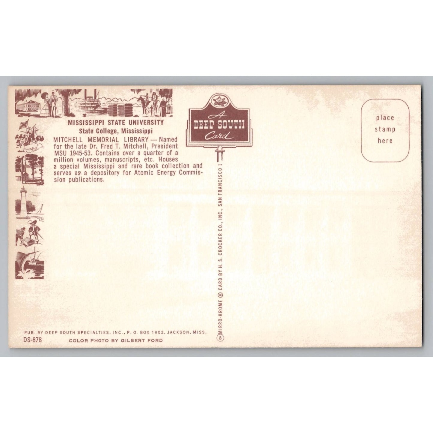 State College MS Mississippi State University Mitchell Memorial Library Postcard