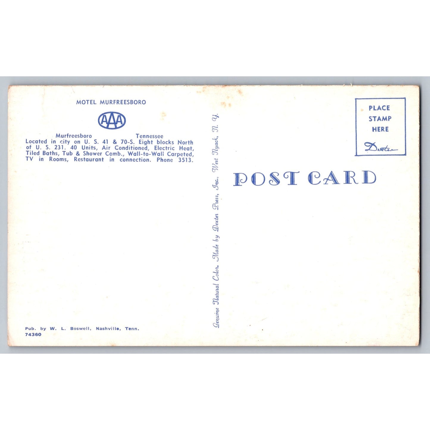 Murfreesboro TN Tennessee Murfreesboro Motel Chrome Postcard Unused