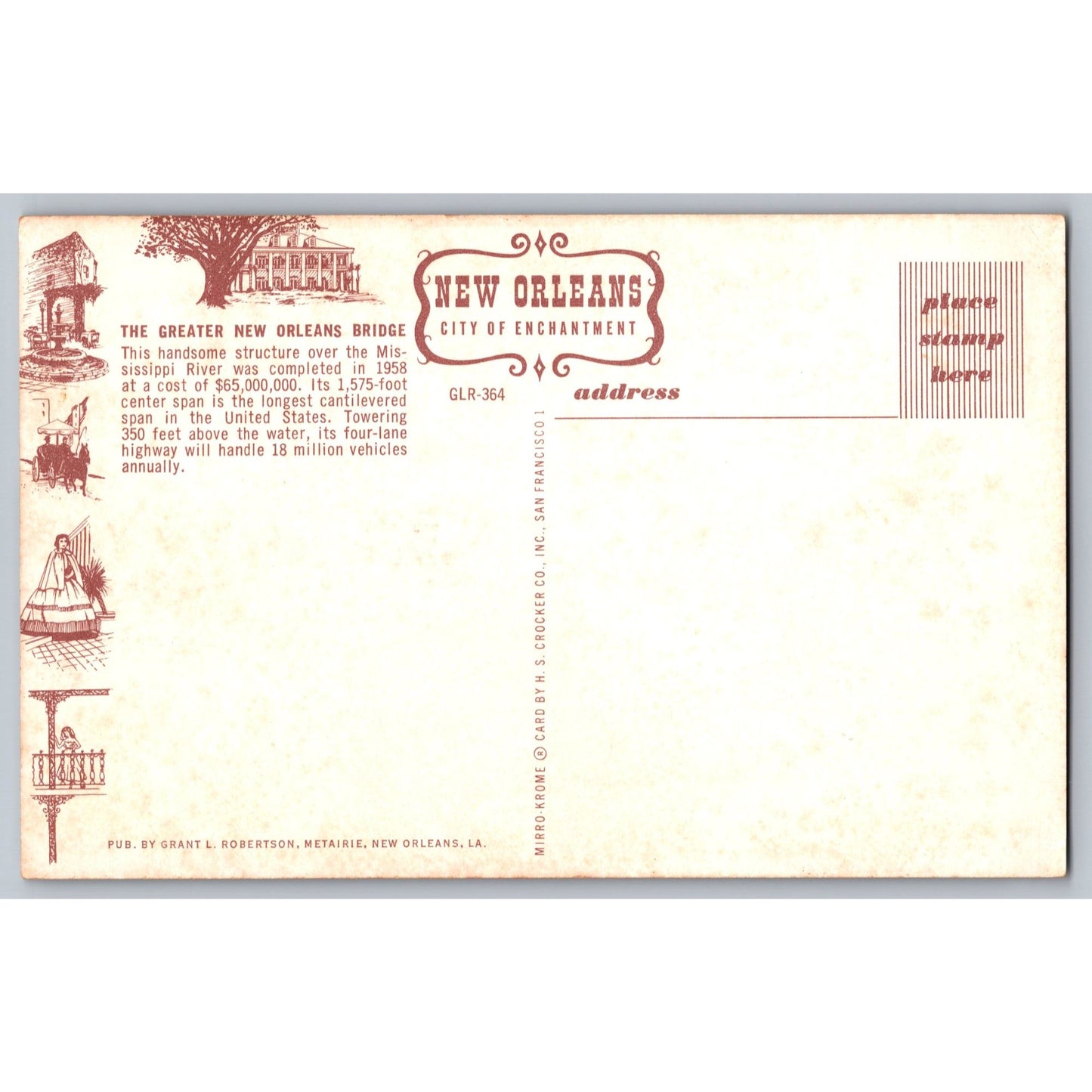 New Orleans LA Louisiana Crescent City Connection Bridge 1950s Chrome Postcard