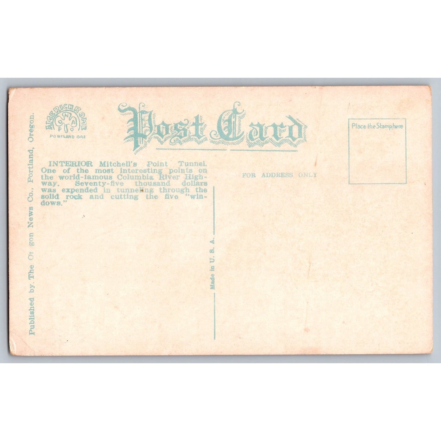 Hood River OR Oregon Mitchell Point Tunnel Columbia River Highway 1920s Postcard