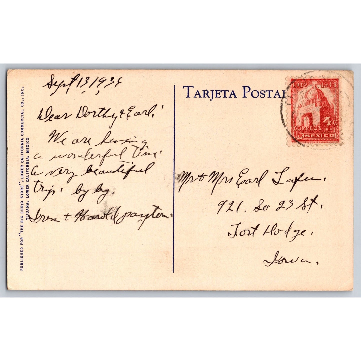 Tijuana Mexico Main Street 1934 White Border Postcard Nice Stamp