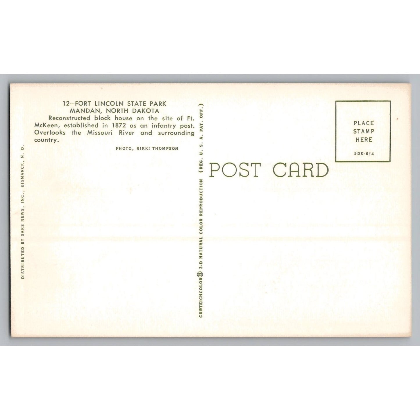 Mandan ND North Dakota Fort Lincoln State Park Reconstructed Block House Chrome Postcard
