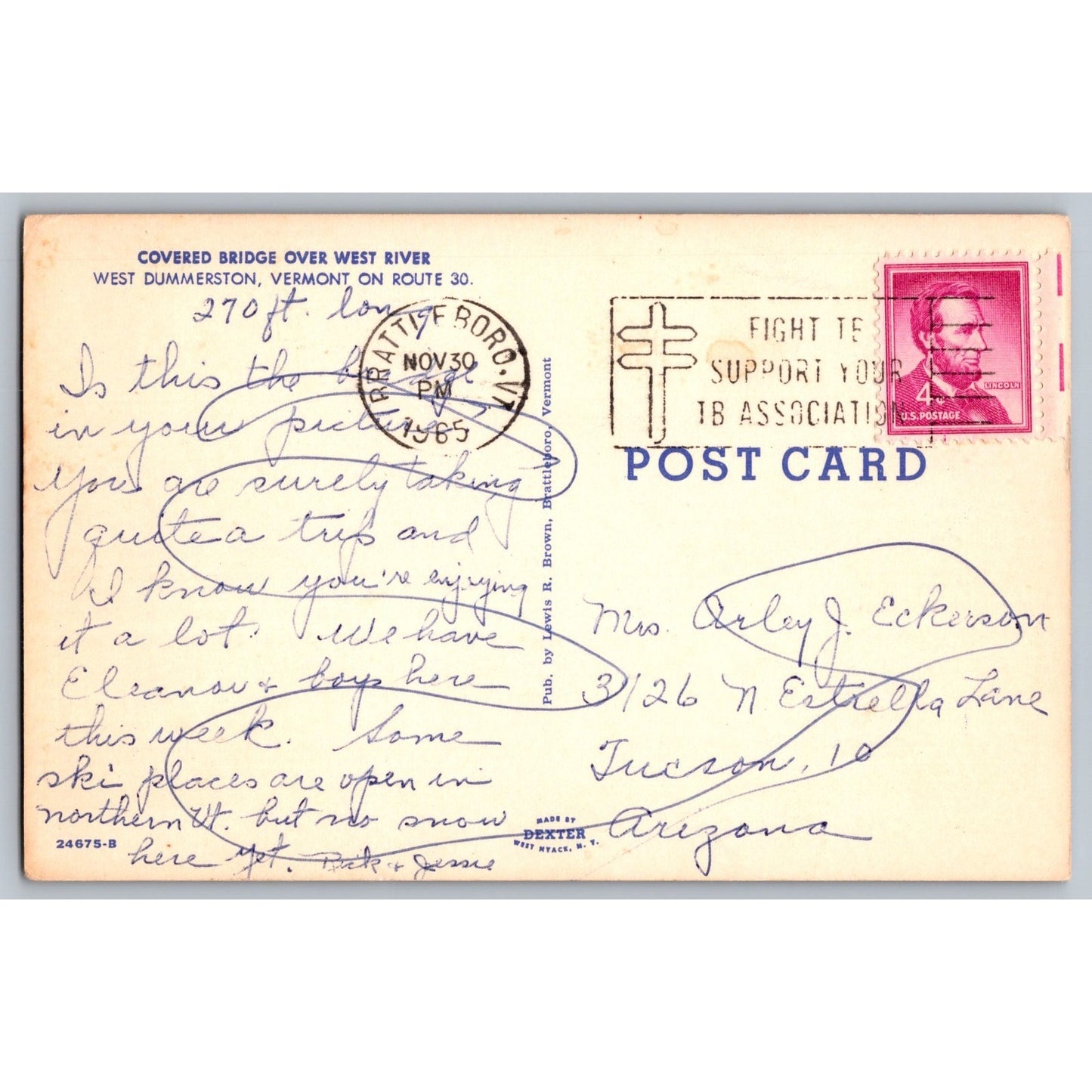 West Dummerston VT Vermont Cover Bridge over West River Chrome Postcard Used