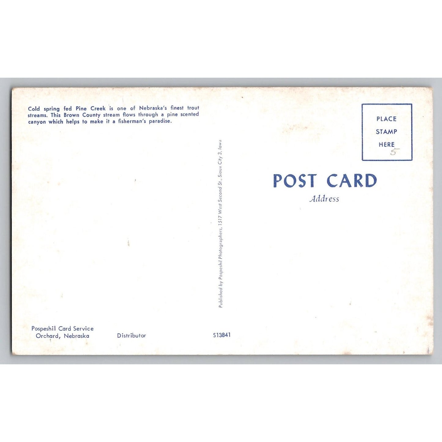 Long Pine Creek NE Nebraska Brown County Fly Fishing Chrome Postcard Unused
