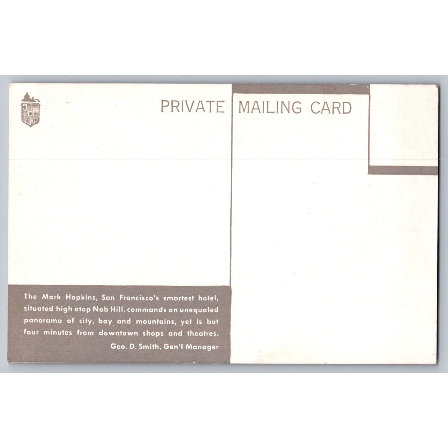 San Francisco CA California Hotel Mark Hopkins Postcard Private Mailing Card