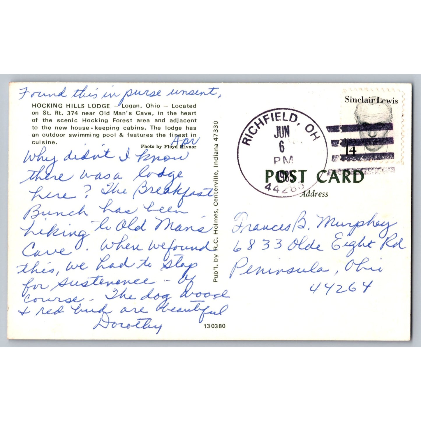 Logan OH Ohio Hocking Hills Lodge 1962 Chrome Postcard Used 1962