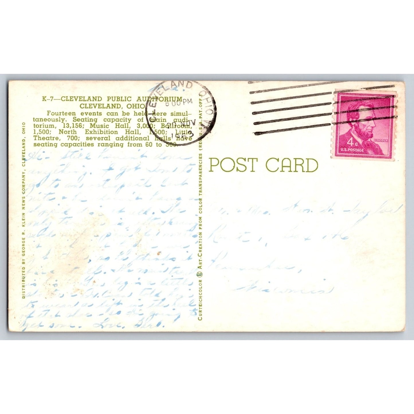Clevenland OH Ohio Public Auditorium Chrome Postcard Curt Teich