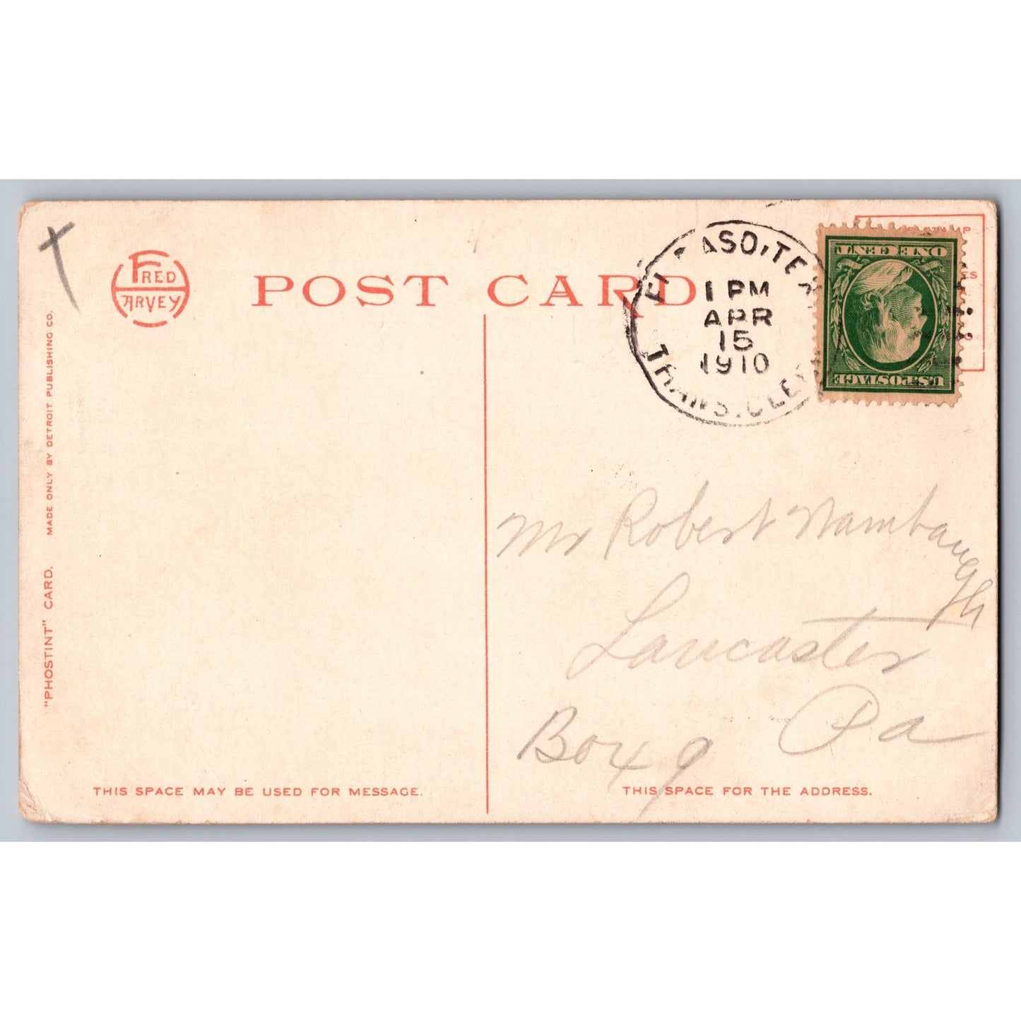 EL Paso TX Texas City Hall 1910 White Border Postcard Fred Harvey