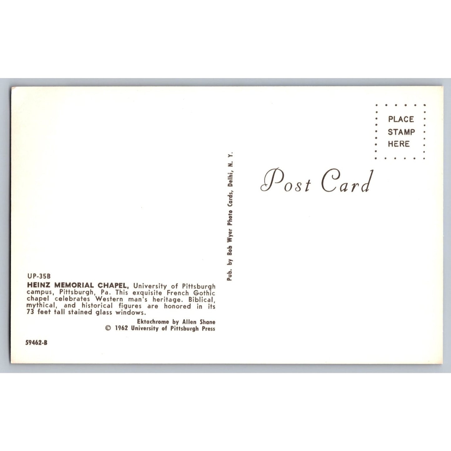 Pittsburgh PA Pennsylvania University of Pittsburgh Heinz Chapel 1962 Postcard